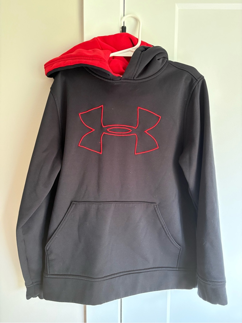 Under Armour Kids Black Hoodie with Red Lined Hood & Red Logo
